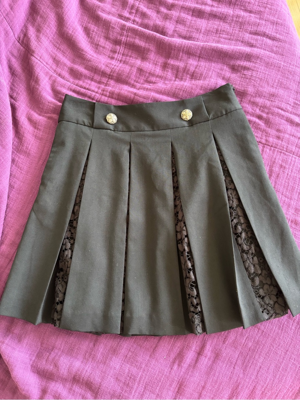 The Kooples black Pleated Mini Skirt with Lace Insets